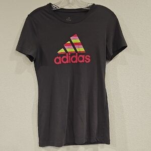 Adidas Black Tee with Pink and Green Logo